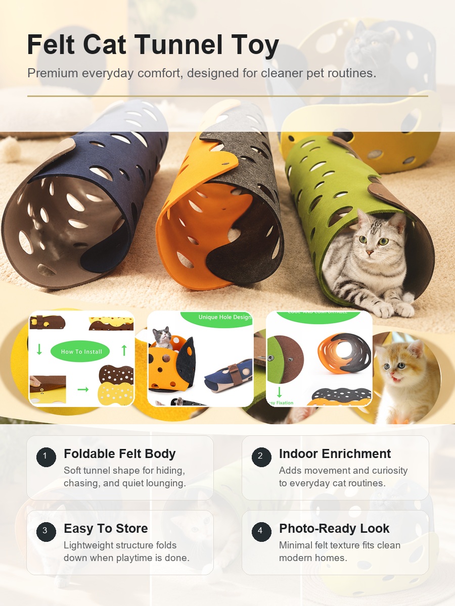 Felt Cat Tunnel Toy rich product detail
